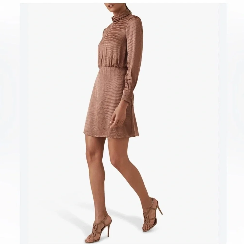 Reiss Emma Silk Velvet Burnout Snakeskin Mock Neck Long Sleeve‎ Dress Sz 4